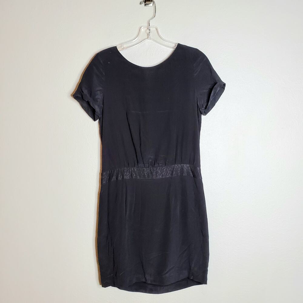 Comptoir Des Cotonniers Silk Short Sleeve Mini Dress Dress XS Black Office Goth